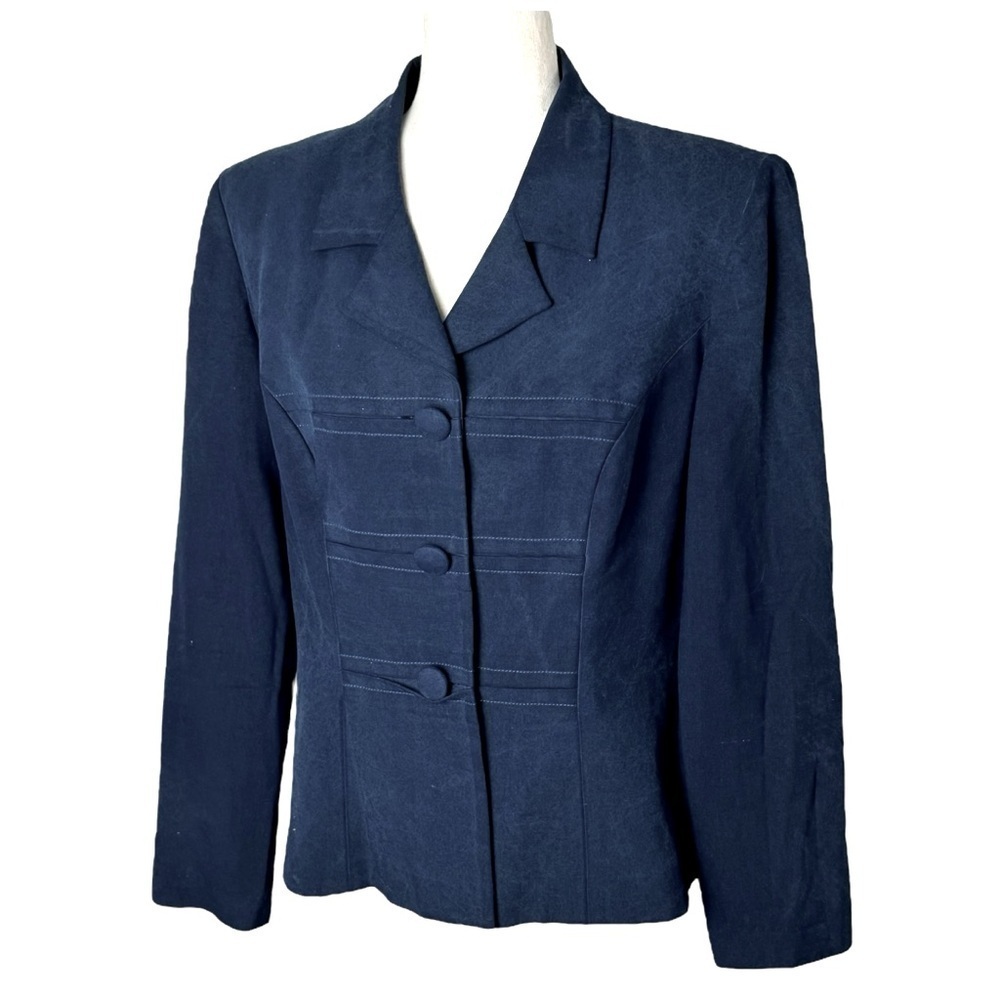 Adriana Papell 100% silk blue blazer military inspired size 12